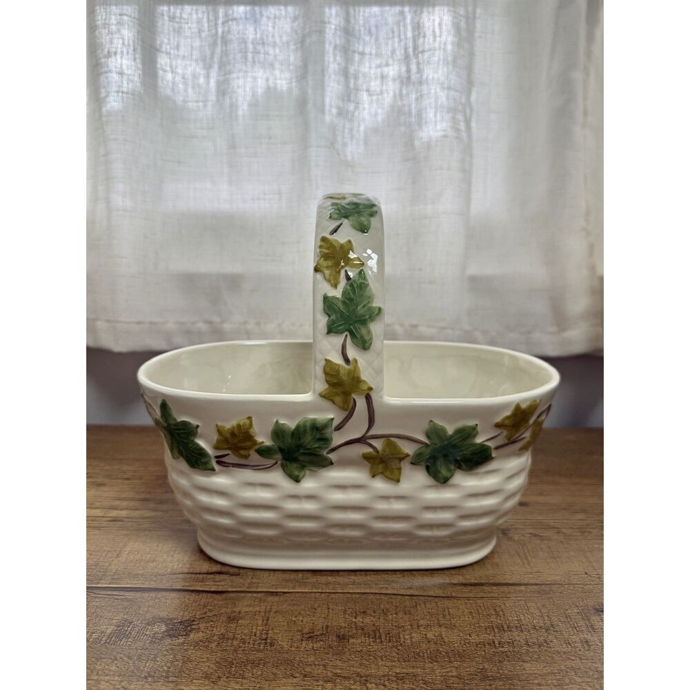 Vintage Franciscan Ivy II Pattern Handled Basket (As-is/Damaged)